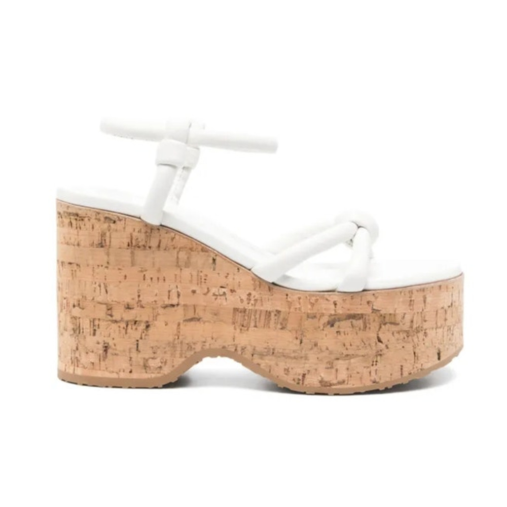 Gianvito Rossi 110mm Leather Wedge Platform Sandals White Size 39.5